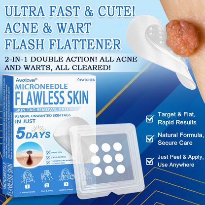📌 Awzlove® 2-in-1 Microneedle & Hydrocolloid Patch | Raised Moles,Acne,  Flat Warts & Skin Tags Remover | Improves Wrinkles, Scars & Blemishes | Invisible Star Pimple Patches for Face & Body |🎁🎁